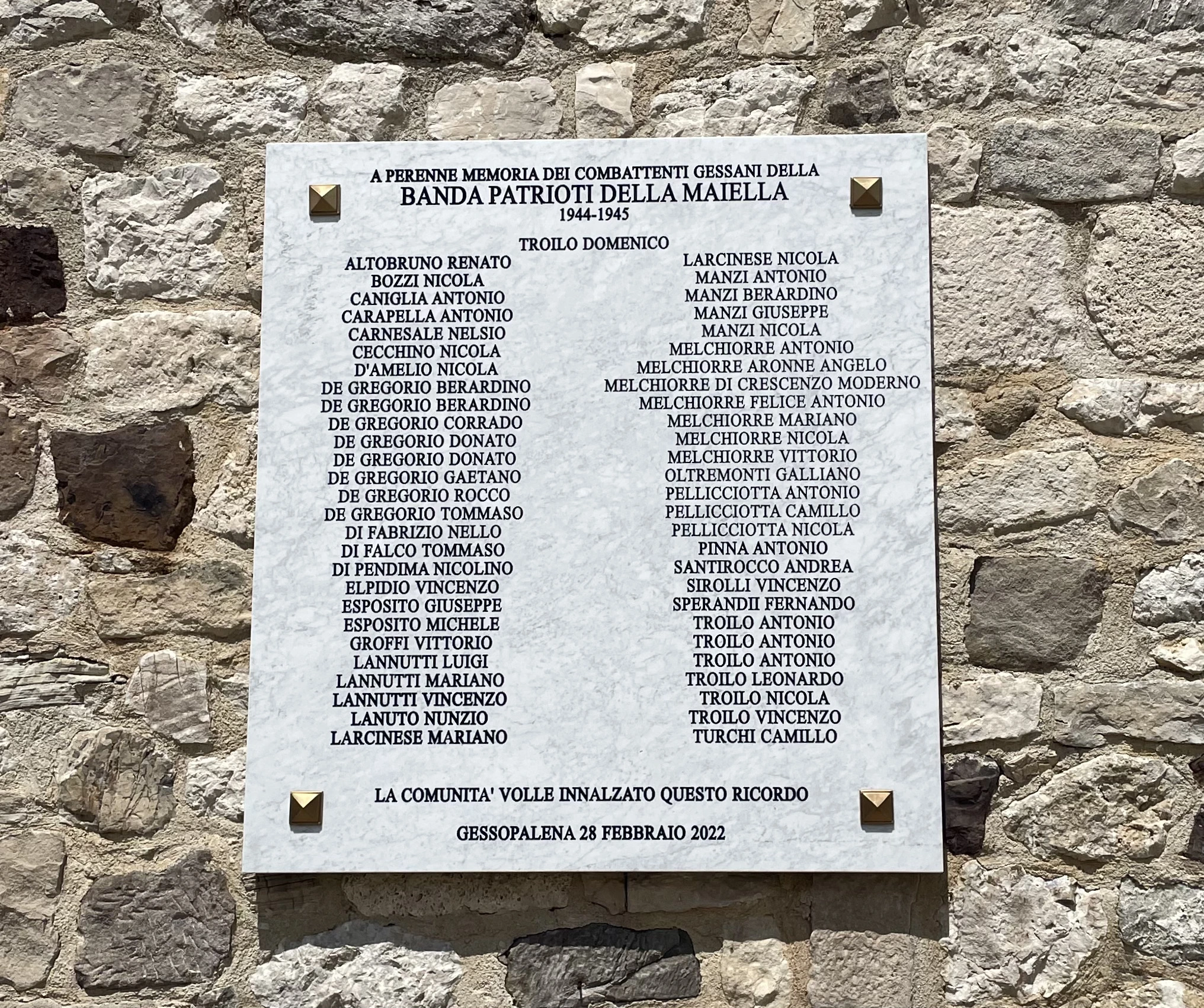targa brigata maiella a gessopalena